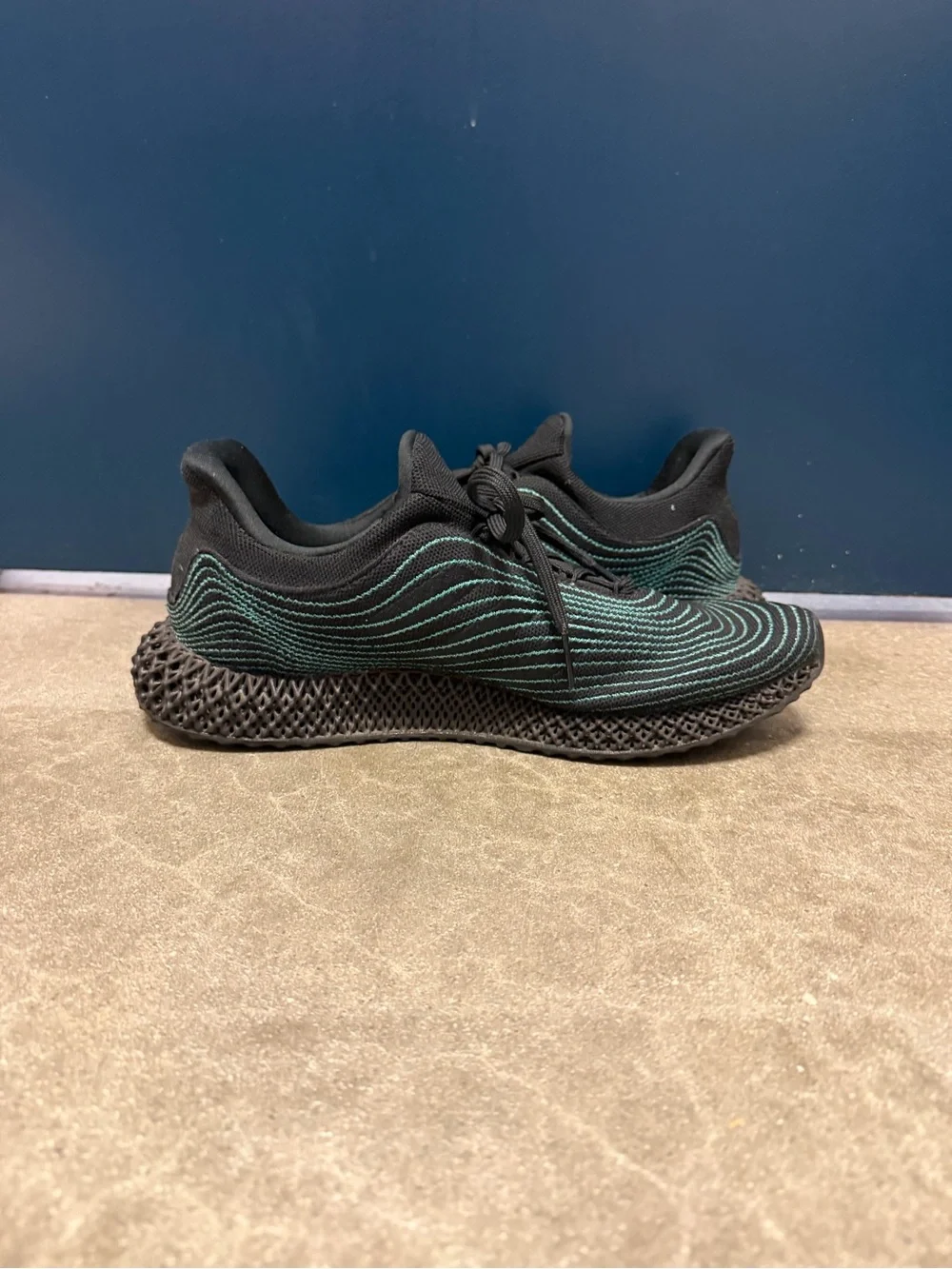 MENS ADIDAS x PARLEY ULTRA 4D UCAGED SNEAKERS, SIZE US 11, BLACK BLUE SPIRIT